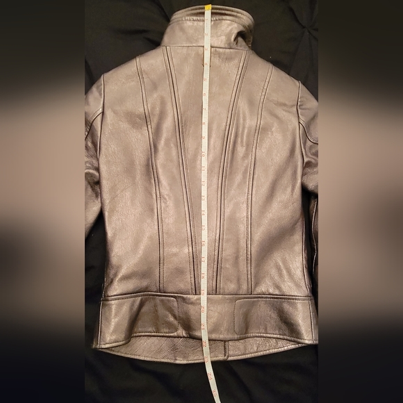Mackage Aritzia Metallic Gunmetal Pewter lambskin leather motorcycle jacket xxxs - Picture 9 of 12